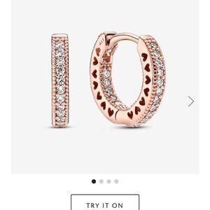 Pandora pavé hoop earrings- rose gold with heart cut outs
